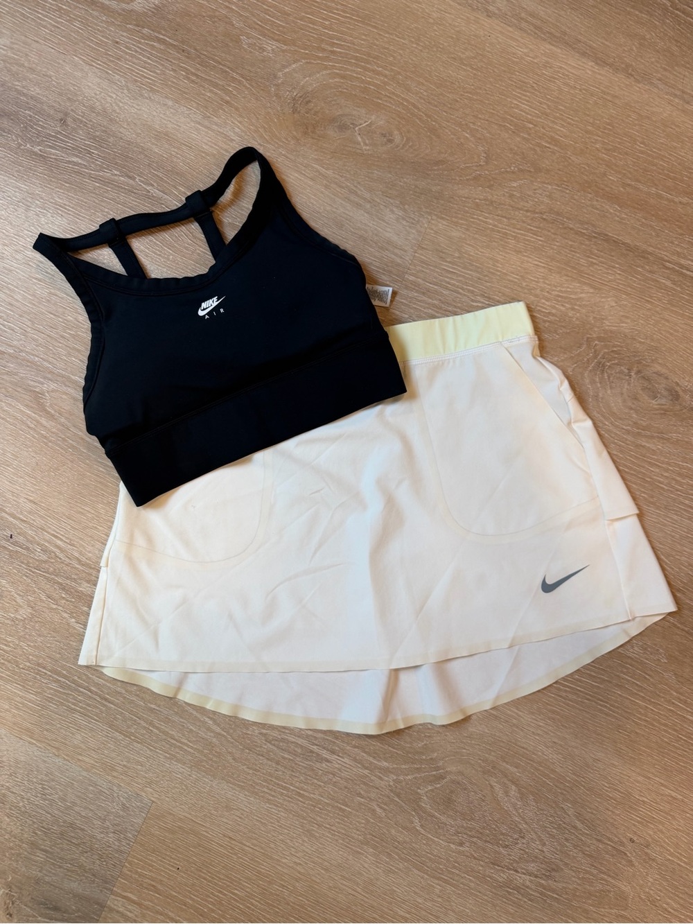 Nike Black Sports Bra and Cream Tennis Skirt Set